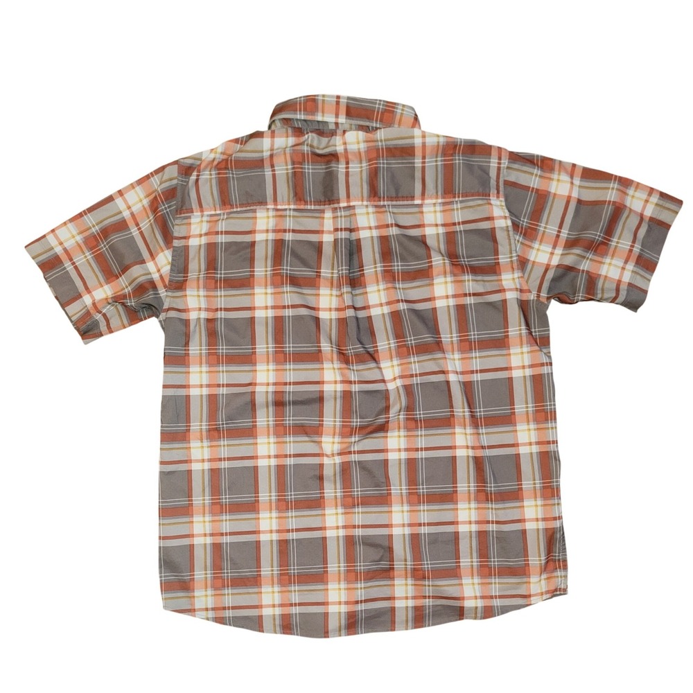 Wrangler Mens Plaid Short Sleeve Button Down Shirt Orange Grey Ripstop Size M‎ - Picture 6 of 6